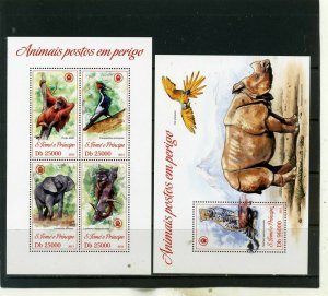 ST.THOMAS & PRINCE ISLANDS 2013 WILD ANIMALS SHEET OF 4 STAMPS & S/S MNH 