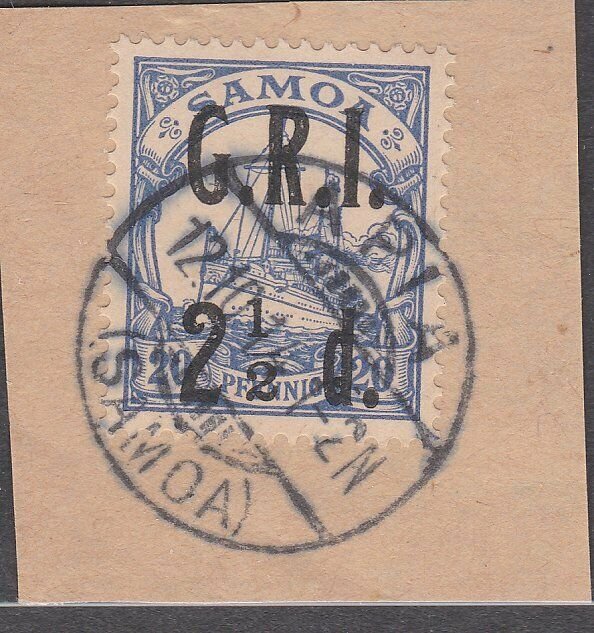 SAMOA 1914 GRI opt on German Samoa : 2½d used on piece Apia cds.............C538