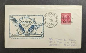 1936 USS Black Hawk Navy Cover to Detroit Michigan Asiatic Station Cancel