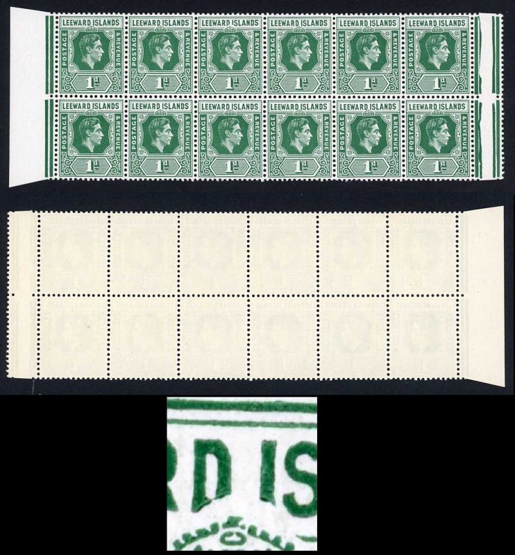 Leeward Is SG100a 1d Blue Green DI Flaw in a U/M Block Cat 256++ pounds