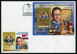 CENTRAL AFRICA  2021 MIKHAIL BOTVINNIK CHESS MASTER GOLD  FOIL S/SHEET  FDC