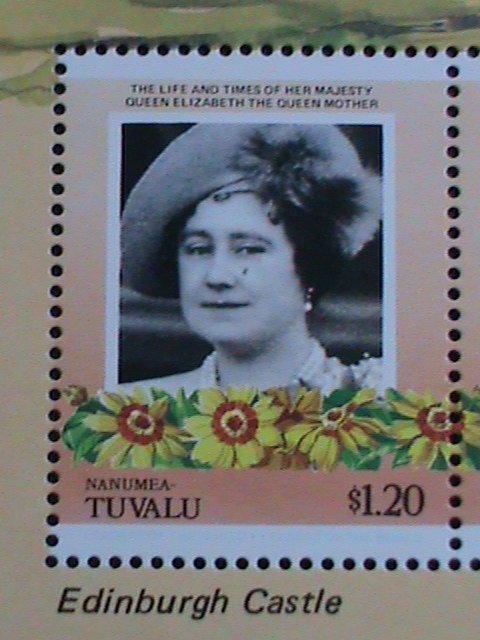 TUVALU-THE LIFE TIMES OF QUEEN MOTHER- ELIZABETH-EDINBURGH CASTLE MNH-S/S-VF