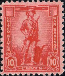 1942 10c War Saving Stamp - Minute Man, Rose Red Scott WS7 Mint F/VF NH