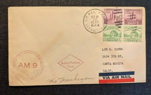 1933 Detroit Michigan First Flight AM 9 Cover to Santa Monica California