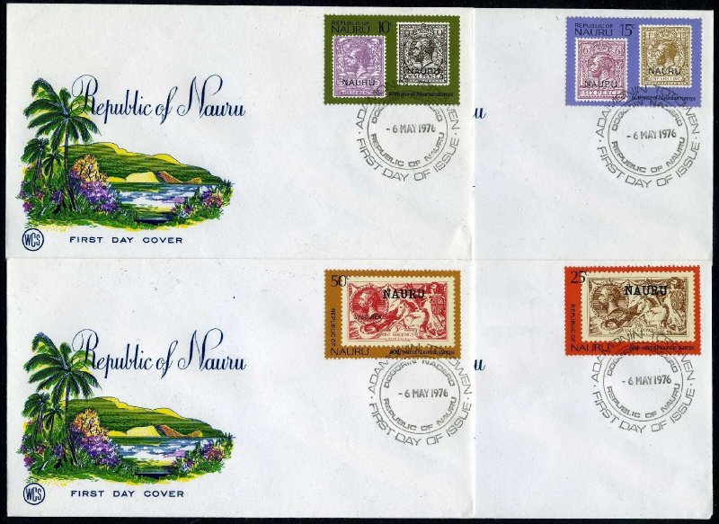 Nauru 138-141 4 FDC,MNH.Mi 135-138. Nauru's 1st postage stamps,60th Ann.1976.