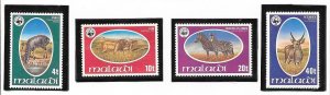 MALAWI SC 319-22+SOUVENIR SHEET NH issue of 1978 - WWF - ANIMALS 
