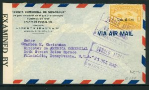 Nicaragua 1942 Censored Momotombo Airmail Cover C171 to USA U712 ⭐