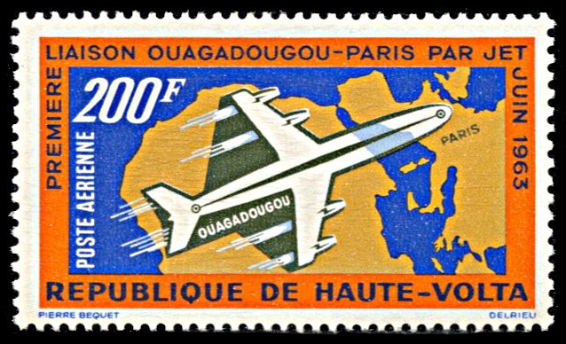 Upper Volta C8, MNH, First Jet Flight from Ouagadougou to Paris