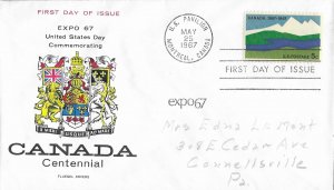 1967 FDC, #1324, 5c Canada Centennial - EXPO 67, Fluegel Covers