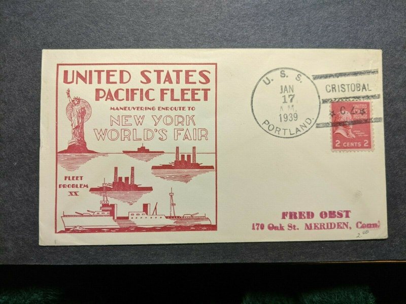 USS PORTLAND CA-33 Naval Cover 1939 NY WORLD's FAIR Cachet CRISTOBAL, CANAL ZONE