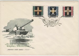 Polish 1958 Polish Folk Army Tanks in Sea Flags Cancel FDC Stamp Cover ref 23017