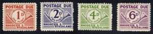 Rhodesia #J1-J4 Postage Due Set of 4, Unused (16.75)