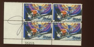 NASA ASTRONAUT JERRY CARR SIGNED 1529 SKYLAB MINT EFO BLOCK OF STAMPS (BZ 465)