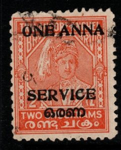 INDIA-TRAVANCORE-COCHIN SGO4c 1949 1a on 2ch ORANGE p11 USED