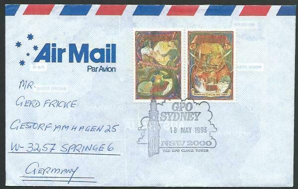 AUSTRALIA 1993 cover to Germany - nice franking - Sydney pictorial pmk.....12807