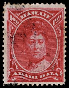 4350: Hawaii  $1 Bright Red. 1883. Sc#49 Mi34 Fine Used. C£250