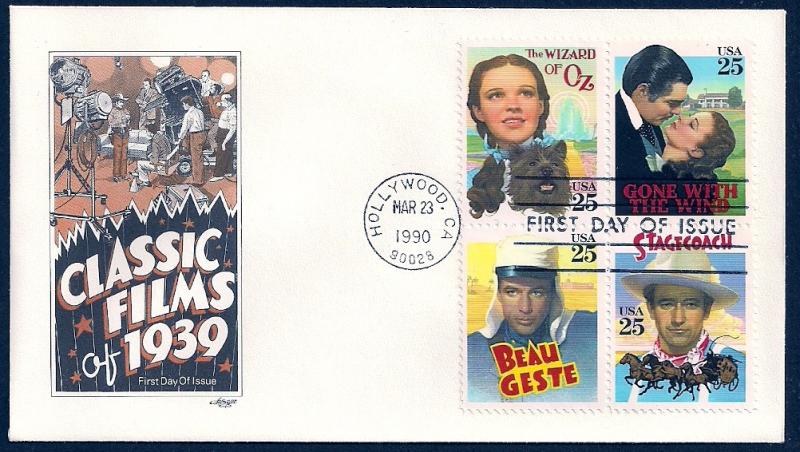 UNITED STATES FDC 25¢ Classic Films BLK 1990 Artmaster