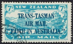 NEW ZEALAND 1934 TRANS TASMAN AIRMAIL OVERPRINTED 7D USED