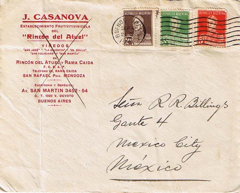 Argentina 2c, 3c, and 5c San Martin 1933 Buenos Aires - 61 to Mexico City, Me...