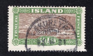 Iceland 1925 50a yellow green & brown Mail Landing, Scott 148 used