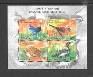 BIRDS - INDIA #2168 ENDANGERED BIRDS S/S MNH