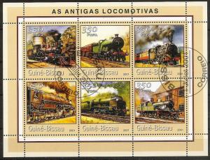 GUINEA-BISSAU UNLISTED CTO 2001 LOCOMOTIVES SOV. SHEET of 6