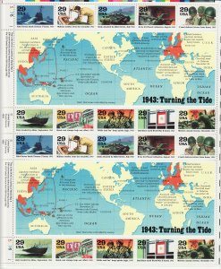 Sc# 2765 a-j / 1993 U.S 29¢ 1943: Turning the Tide WWII complete sheet MNH CV$15