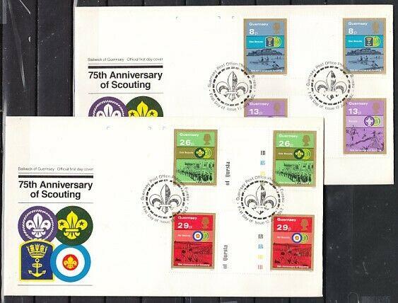 Guernsey, Scott cat. 246-249. Scouting issue. Gutter Pairs. 2 First Day Cover. ^