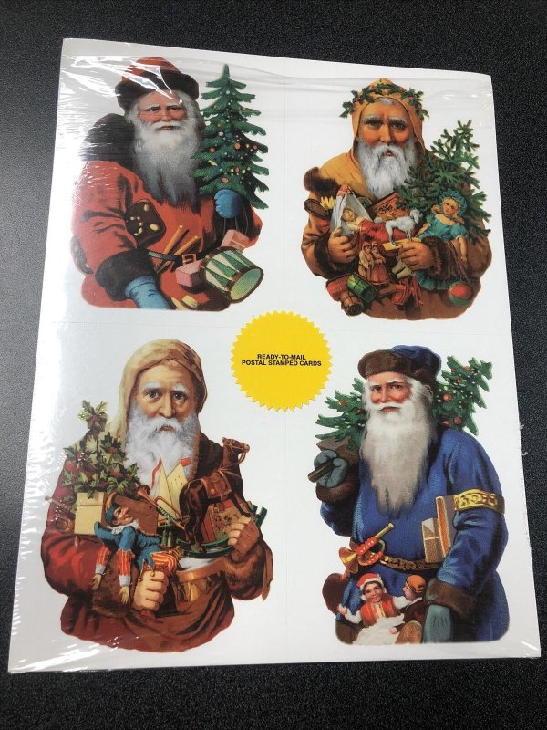 Santa’s 20 Postal Stamped Cards 4 designs Ready-To-Mail Postal Cards