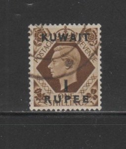 KUWAIT #79  1948  1r on 1sh   KING GEORGE VI SURCHARGED   F-VF  USED  k