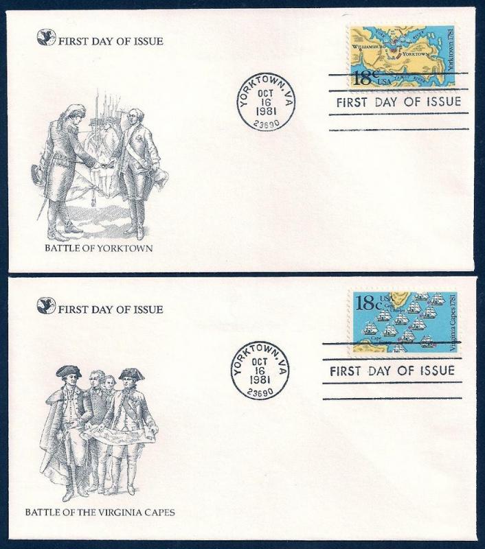 UNITED STATES FDCs (2) 18¢ VA Battles 1981 Readers Digest