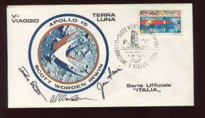 APOLLO 15 ASTRONAUT CREW SIGNED TERRA LUNA ITALY MISSION COVER LV5404