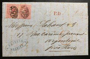 1867 Mauritius Vintage Letter Sheet Cover To Argenteuil France B53 Cancel