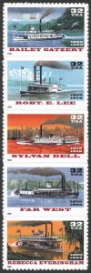 SC#3091-95 32¢ Riverboats Strip of Five (1996) SA