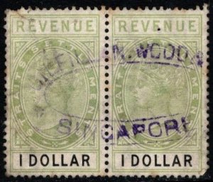 1888-1893 Straits Settlements Revenue 1 Dollar Queen Victoria Stamp Duty Pair