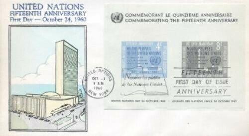 UN #85 15th ANNIV SOUVENIR SHEET - Overseas Mailer