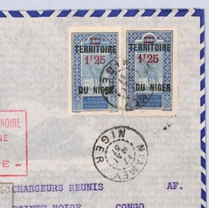 NIGER AOF Air Mail 1937 Cover FIRST FLIGHT CONGO Pointe Noire Niamey YZ220