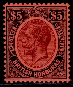 BRITISH HONDURAS GV SG125, $5 purple & black/red, NH MINT. Cat £225.