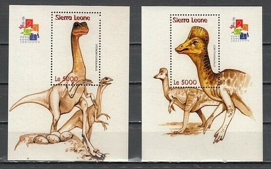 Sierra Leone, Scott cat. 2484-2485. Dinosaurs, Hong Kong Expo, 2 s/sheets. ^