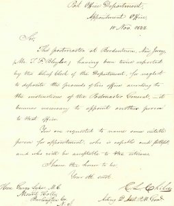 BORDENTOWN NJ POST OFFICE HISTORCIAL DOCUMENTS