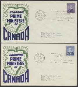 1954 #349-350 Pair of Prime Ministers FDCs Cachet Craft/Ken Boll Cachet Ottawa
