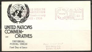 UN New York Meter Gaines #10 1958 10th WHO Philatelic FDC...