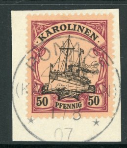 Germany 1901 Caroline Islands 50pf Unwmk (Sc #14) on Piece  CDS  F129