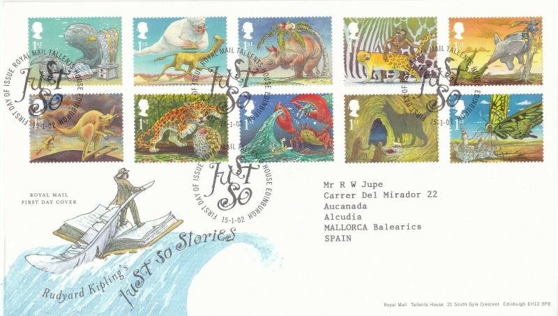 GB 2002 Just So Stories FDC Edinburgh CDS with enclosure VGC