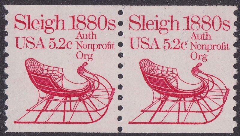 US 1900 Transportation Sleigh 1880s 5.2c coil pair (2 stamps) MNH 1983