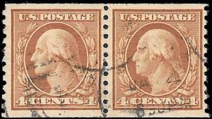 1917 US SC # 495 VF  USED NH ng COIL PAIR  HAND CANCEL - SOUND.