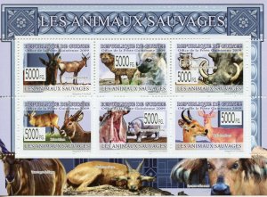 Guinea Wild Animals Stamps 2009 MNH Hyenas Hippos Antelope Mammals Fauna 6v M/S