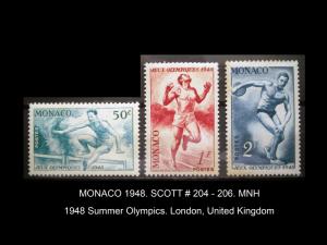 MONACO 1948. MNH. SCOTT # 204 - 206. LONDON SUMMER OLYMPICS 1948.