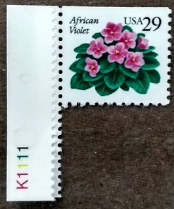 United States #2486 29₵ African Violets plate #K1111 MNH (1993)