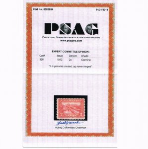 AFFORDABLE GENUINE SCOTT #398 F-VF MINT OG NH PSAG CERT 2¢ PAN PACIFIC #14120